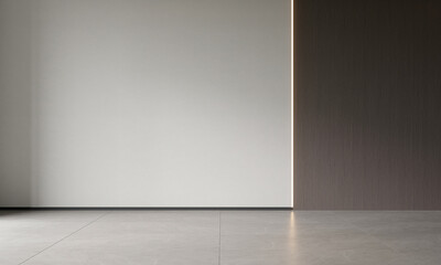 The moderrn minimal empty living room and white and wooden wall background. 3d rendering