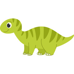Cute cartoon green dinosaur with stripes on its back and tail standing against a transparent background in a playful pose for children's illustrations and designs