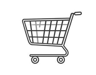 Simple outlined shopping cart graphic against a white background