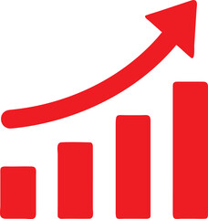 Red upward trending graph with increasing bar chart illustration