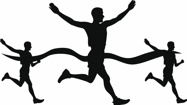 Victorious marathon runners celebrate at the finish line achieving athletic success and personal bests