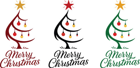 A set of different color Christmas tree vector art and illustration.