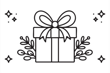 Simple line drawing of a present for birthdays, holidays, and special occasions