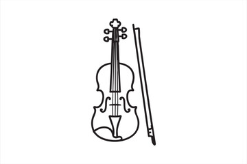 Fototapeta premium Outline violin and bow icon for music education, orchestral, and cultural design use