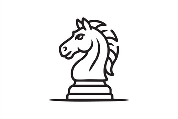 Black and white line icon of chess knight symbolizing strategy and intelligence