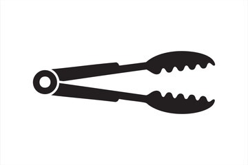 Simple black silhouette of tongs used for food serving, cooking, and catering visuals