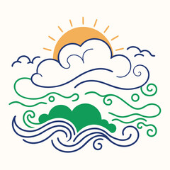 abstract cloud curve background with golden sunrise gradient, warm orange and yellow blending into soft sky blue, elegant fluid motion, modern vector design illustration