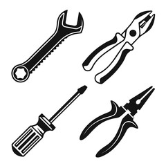 Black silhouette of wrench screwdriver and pliers tools