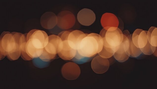 Softly illuminated bokeh effect features warm golden and orange lights against a dark background, creating an ethereal glow and atmospheric ambiance. - Powered by Adobe