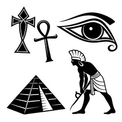 Egyptian symbols ankh eye pyramid pharaoh silhouette