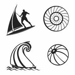 Black silhouette windsurfer wave nautilus shell beach ball