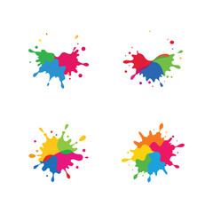 Fototapeta premium Four Vibrant Paint Splatter Logos in Different Color Combinations Keywords: paint splatter, ink splash, color splash, abstract, logo, design