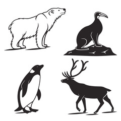 Polar bear penguin reindeer and bird silhouettes animal