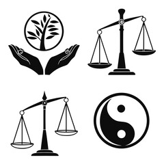 Black Icons Balance Tree Hands Yin Yang Scales balance scales