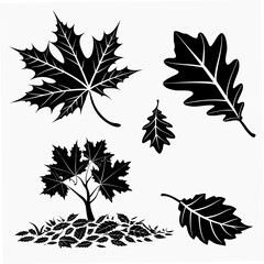 Black Maple and Oak Leaves with Tree Silhouette autumn