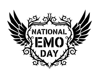 Fototapeta premium Symmetrical National Emo Day Emblem in Black White Vector Style