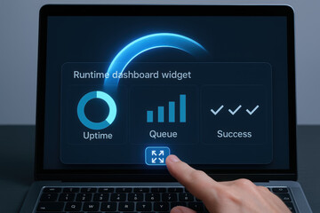 Runtime dashboard widget uptime queue success showing ai agent workflow automation boosting productivity and monitoring metrics with fingertip