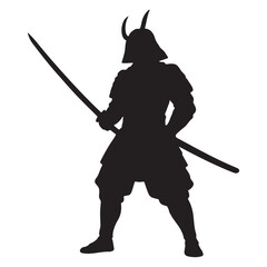 Silhouette of a samurai warrior holding a katana in a fighting stance vector illustration
