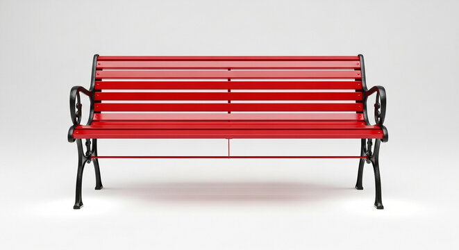Red park bench isolated on white background, perfect for relaxing and enjoying the outdoors in a peaceful setting