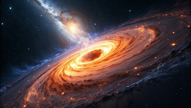 Close Up of Black Hole with Bright Accretion Disk and Plasma Light in Deep Space