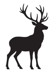 Silhouette of a majestic stag with large antlers stands prominently displayed vector illustration