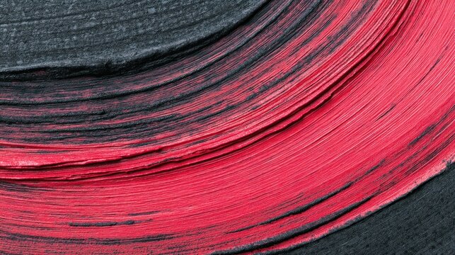 A close-up of a red and black paint brush stroke on a black background, with a red streak running through the center.