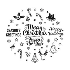 christmas and new year bundle typography with winter silhouette icons