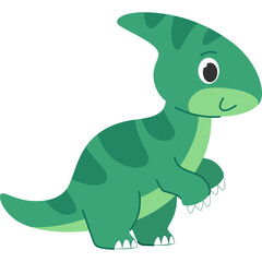 Cute Green Cartoon Dinosaur With Stripes And Happy Face Standing On White Background With Transparent Background