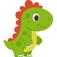 Cute Green Cartoon Dinosaur With Red Spikes Standing And Smiling With A Transparent Background
