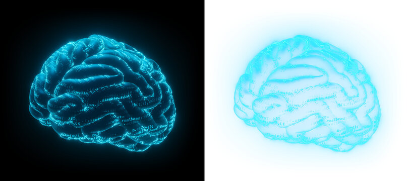 PNG AI Brain Hologram Glow neon Code Technology Machine Learning Data