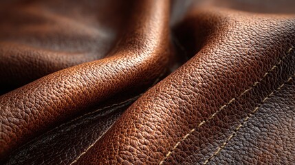 Close-up of soft brown leather texture showcasing its rich, natural fibers and craftsmanship. Ideal for design and fashion projects.