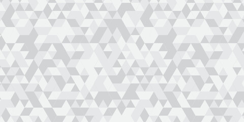 Abstract geometric white and gray background seamless mosaic and low polygon triangle texture wallpaper. Triangle shape retro wall grid pattern geometric ornament tile vector square element.	