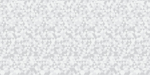 Abstract geometric white and gray background seamless mosaic and low polygon triangle texture wallpaper. Triangle shape retro wall grid pattern geometric ornament tile vector square element.	