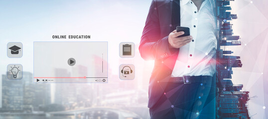 An online education and e-learning platform for distance learning. A concept of video courses,...