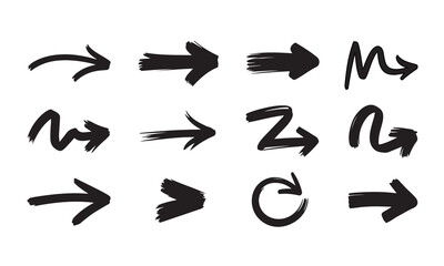 Assortment of rough black arrows on white