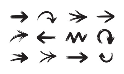 Set of hand drawn arrow shapes on white