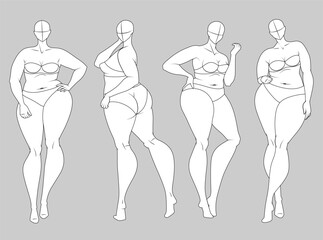 Plus Size Fashion Figure Templates. Exaggerated Croquis for Fashion Design and Illustration