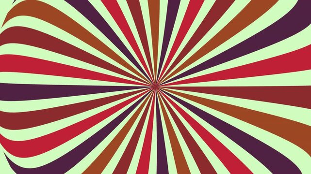 Psychedelic Retro Sunburst Warp Animation: Seamlessly Looping Radial Background Pattern in 70s Vintage Colors