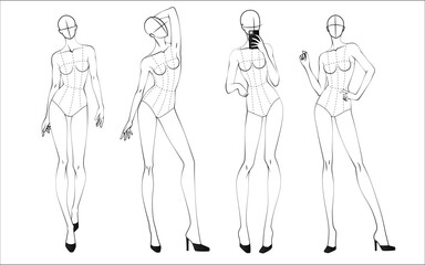 Fashion figure ten heads design template croquis