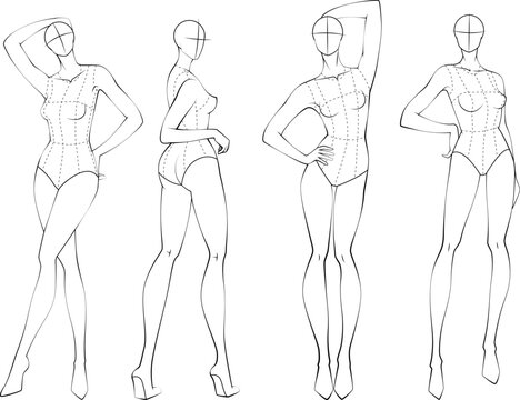 Fashion figure ten heads design template croquis wearing bodice
