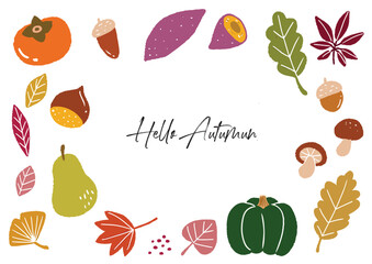 手描きの可愛い秋のイラストセット