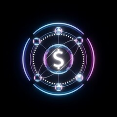 Dynamic digital finance network illuminating global currency exchange, with a vibrant dollar symbol at its core amidst interconnected nodes and secure data flow