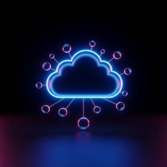 Futuristic Luminous Cloud Network Displaying Digital Connectivity and Secure Data Infrastructure with Vibrant Neon Lights for Modern Technology Concepts