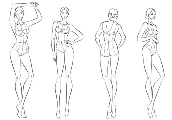 Fashion figure ten heads design template croquis wearing bodice