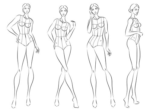 Fashion figure ten heads design template croquis wearing bodice