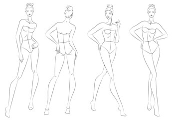Fashion figure ten heads design template croquis wearing bodice