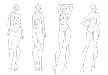 Fashion figure ten heads design template croquis wearing bodice