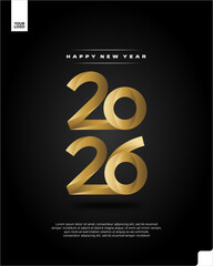 Happy New Year 2026 Golden Luxury Poster Template with Elegant Typography on Black Background