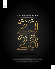 Happy New Year 2026 Golden Luxury Poster Template with Elegant Typography on Black Background