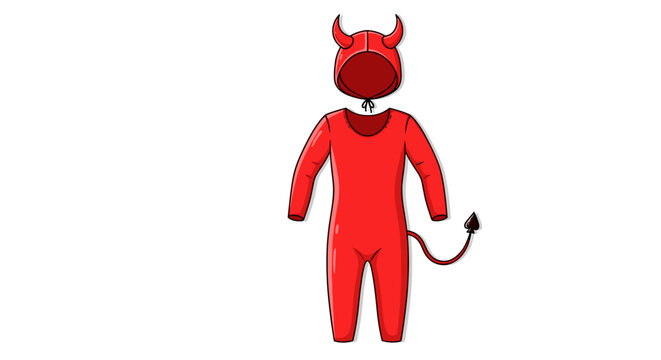 Red Devil Costume Pajamas Cartoon Style Isolated on White Background Halloween Themed Fun Outfit